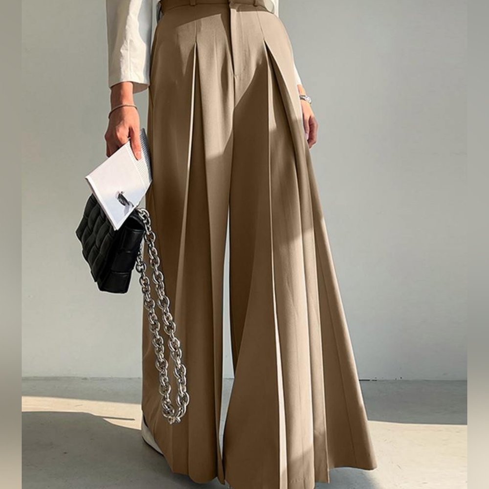 Elegant Long Pants Women Fashion High Waist Wide Leg Trousers - Picture 1 of 4